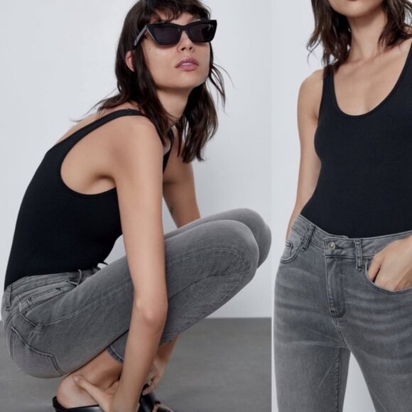 Zara Skinny Jeans Light Grey Size 4‎ Premium Denim Zip Fly Distressing Lyocell - Picture 2 of 13